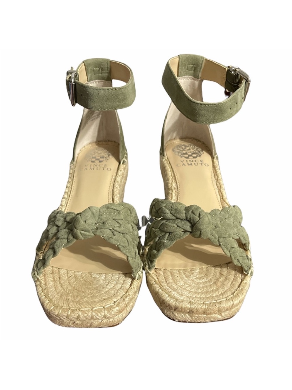 Vince Camuto Olive Green Suede Braided Espadrille Wedge Sandals